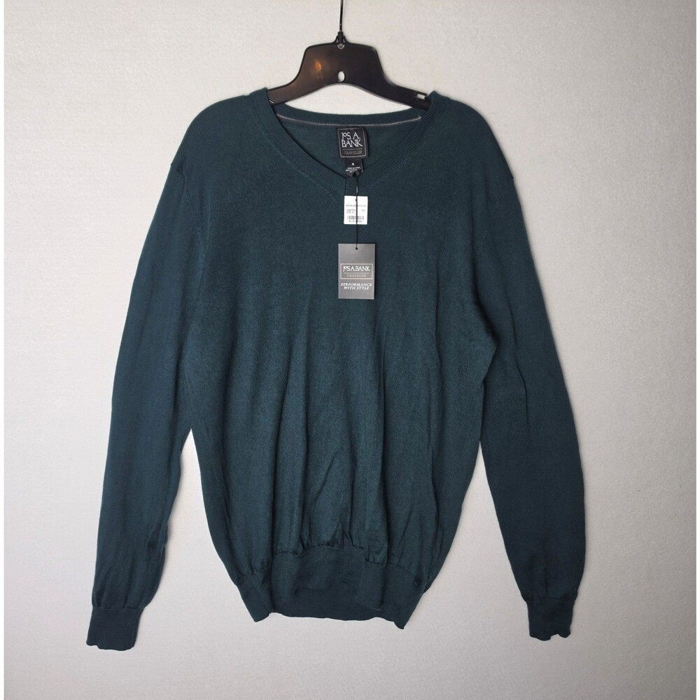 Jos A Bank Traveler Sweater Merino Wool V Neck Pullover Teal Green Mens XL